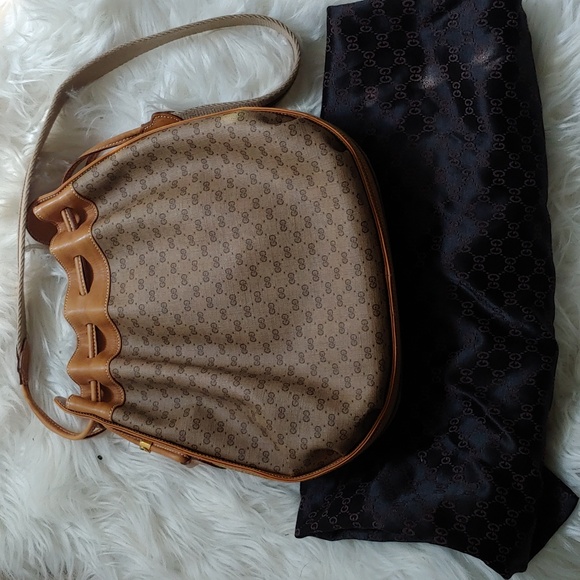 Gucci Handbags - Authentic Vintage Gucci GG Monogram Micro Guccissima Sherry Web Bucket Shoulder